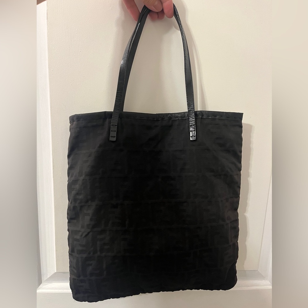 Fendi Zucca FF Monogram Small Tote Bag Chic Shopping Purse Leather Canvas ITALY